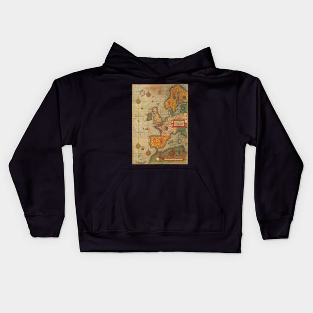 Antique Map, a Sea Chart of Europe by Lucas Janszoon Waghenaer, 1583 Kids Hoodie by MasterpieceCafe